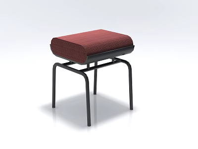 Modern Single Chair With Red Upholstered Cushion And Black Metal Frame 3d model