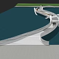 Modern Landscape Bridge With White Curved Structure Over Water And People Walking