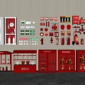 Comprehensive Fire Fighting Equipment Collection With Red Cabinets Extinguishers Sand Boxes And Tools 3d model