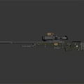 Tactical Sniper Rifle With Scope And Camouflage Design On Dark Background