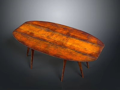 Classic Wooden Oval Dining Table with Grainy Surface and Slender Legs 3d model