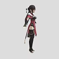 Eastern Themed Female Character In Red Black Outfit With White Fur Trim And Small Creature