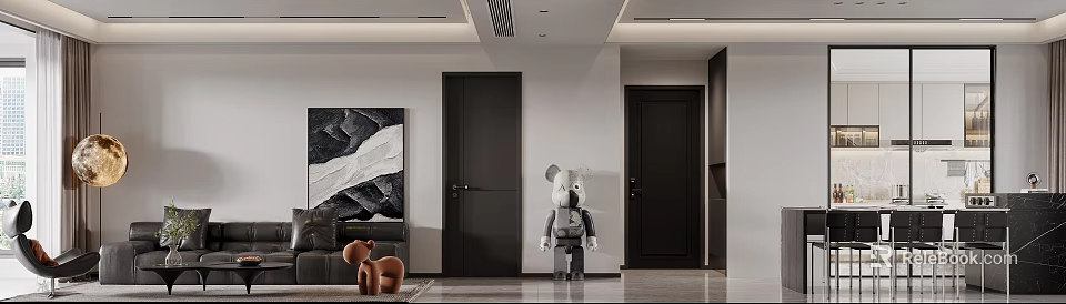 Modern Living Dining Room Interior With Open Layout And Stylish Decorative Elements 3d model