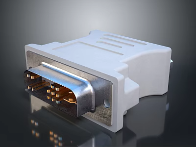 White Plastic DVI Connector With Metal Pins For Computer Video Interface 3d model