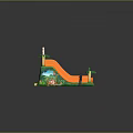 Colorful Slide Playground With Multiple Lanes Palm Tree Decor And Green Base