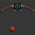 Man with green hair in Celtics number 36 jersey standing by basketball on gray background