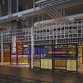 Industrial Style Shopping Mall Lobby With Exposed Pipes Metal Structures And Loft Signage