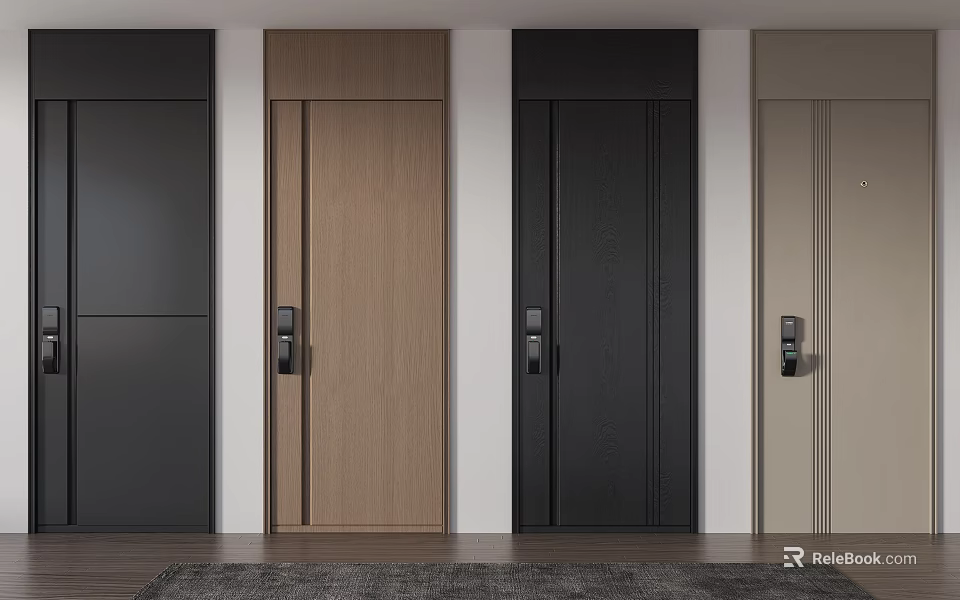 Modern Hinged Doors In Different Colors With Wooden And Matte Black Finishes 3d model 