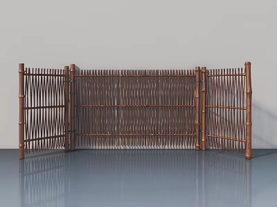 Brown Bamboo Hinged Door With Multi Panel Screen Style For Indoor Decor 3d model