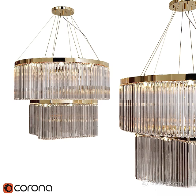 Modern Gold Frame Chandeliers With Transparent Crystal Pendants And Layered Design 3d model 