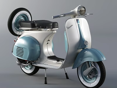 Vintage Blue And White Scooter With Classic Body Design And Black Seat 3d model