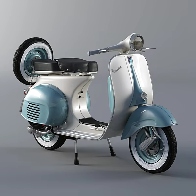 Vintage Blue And White Scooter With Classic Body Design And Black Seat 3d model