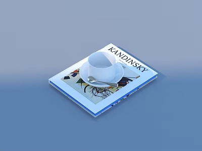Stylish White Cup And Spoon On Kandinsky Art Book For Daily Use 3d model