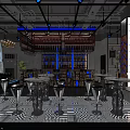 Modern Bar Interior With Neon Lights Green Wall Decor And Bar Stools