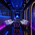 Futuristic Modern Lounge Interior with Neon Lights White Sofa Textured Walls and Ceiling Design