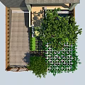 Serene Garden Landscape With Pergola Purple Flowers Large Tree Wooden Deck And Green Plants