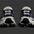 White Mesh Sports Sneakers With Blue Stripes And Black Toe Caps