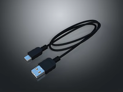 Durable Black USB Cable With Standard USB And Micro USB Connectors For Device Charging 3d model