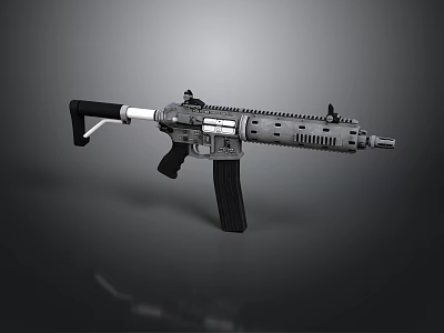 Modern Tactical Assault Rifle With Black Silver Rail System And Grip 3d model