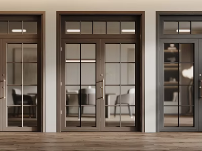 Modern Double Doors With Glass Panels In Different Colors For Interior Design 3d model