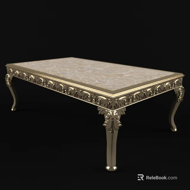Ornate Classic Dining Table With Intricate Carved Legs And Marble Top Design 3d model 