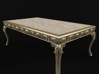 Ornate Classic Dining Table With Intricate Carved Legs And Marble Top Design 3d model