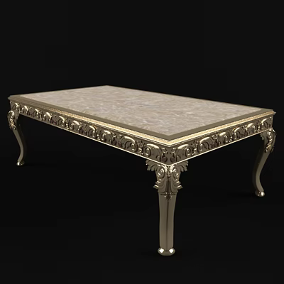 Ornate Classic Dining Table With Intricate Carved Legs And Marble Top Design 3d model