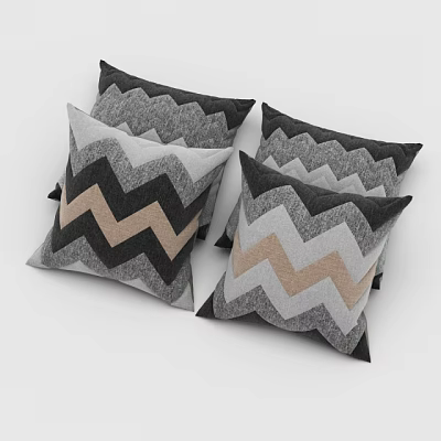 Chevron Pattern Throw Pillows in Gray Black and Beige Tones for Home Decor 3d model