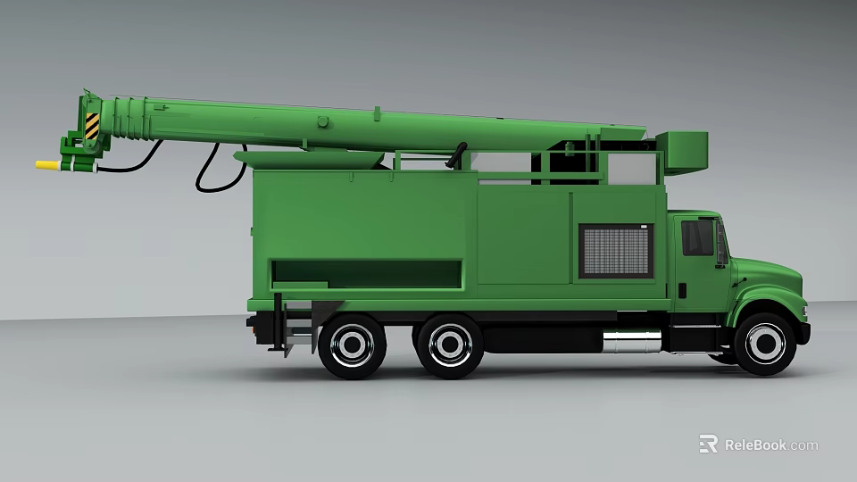 Green Heavy Duty Utility Truck With Extended Boom And Service Features 3d model