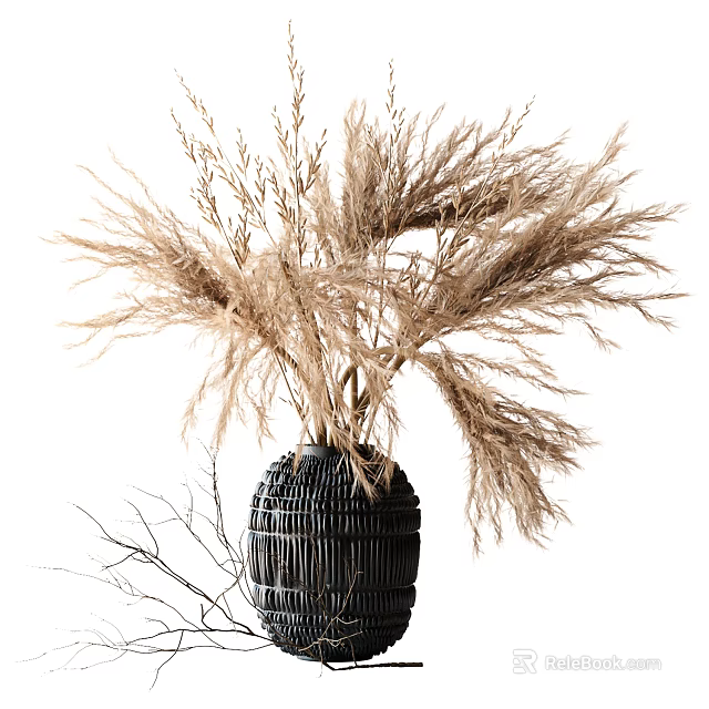 Dried Pampas Grass in Black Woven Vase for Modern Home Decoration 3d model 