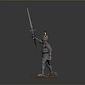 Man in Detailed Armor with Winged Helmet Holding Long Sword on Base Figurine