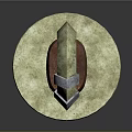Shiny Carved Blade Knife With Red Leather Handle And Metal Ring On Dark Background