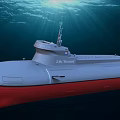 Underwater Scene Of DAS BOOT Submarine With Red Bottom And Grey Hull