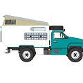 Turquoise Modified Truck With White Container Roof Rack And Off Road Tires