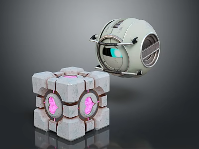 Futuristic Mechanical Sphere And Geometric Cube Structure With Glowing Pink Elements 3d model