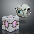 Futuristic Mechanical Sphere And Geometric Cube Structure With Glowing Pink Elements