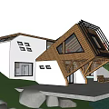 Modern Detached Villa With Unique Wooden Architectural Design White Exterior And Natural Surroundings