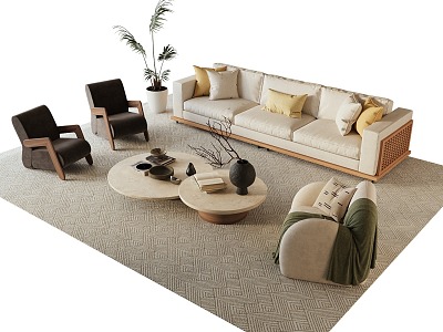 Mid-ancient style sofa coffee table combination model