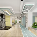 Spacious Fitness Gym Interior With Billiard Table Track Lines And Sports Mural