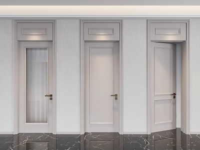 Three Modern White Swing Doors With Glass Panel And Metal Handles Interior Design 3d model