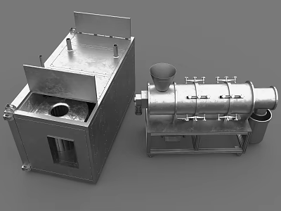Dual Metal Industrial Equipment With Mechanical Structure Pipes Openings And Stand 3d model