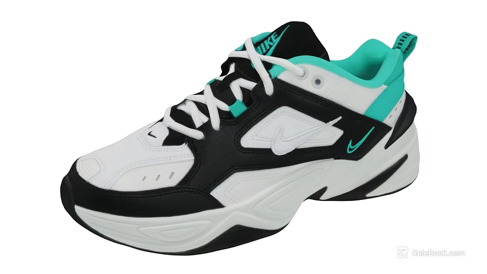Nike Chunky Sole Sneakers With Black White And Turquoise Color Design And Logo 3d model 