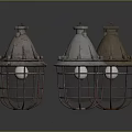 Vintage Industrial Light Fixture Set With Metal Cage Design Silver White And Brown Finish
