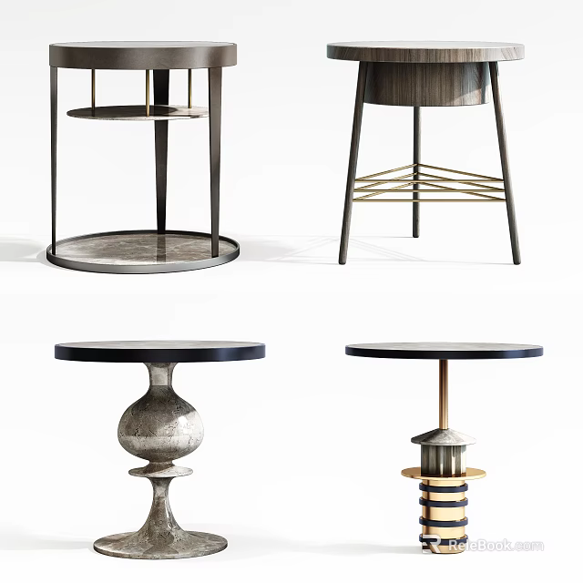 Modern Side Tables With Unique Base Designs And Metal Frame Details 3d model