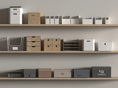 Storage Baskets for Home Organization with Various Colors and Organized Shelf 3d model