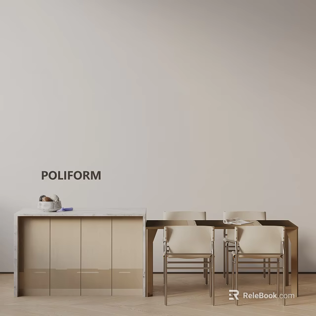 Modern Minimalist Dining Table Set With Cabinet And Dining Chairs 3d model