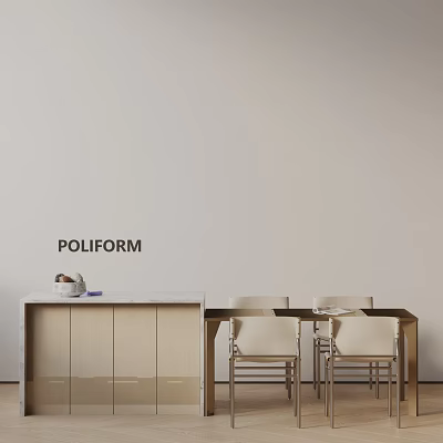 Modern Minimalist Dining Table Set With Cabinet And Dining Chairs 3d model