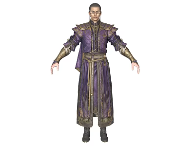 Man in Purple Robe with Intricate Golden Decorations and Traditional Design 3d model