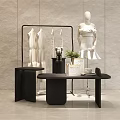 Fashion Store Display With White Dresses Rack Mannequin Black Table Stool And Light Wall