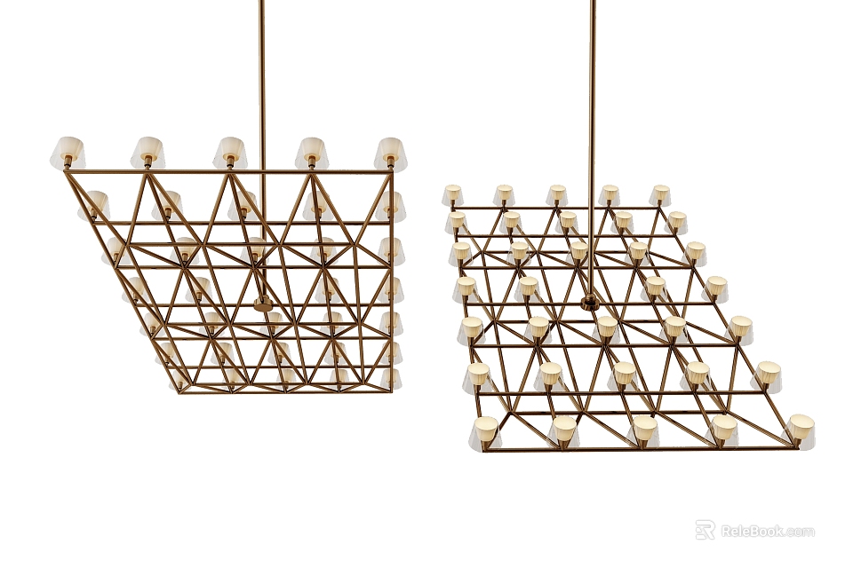 Modern Geometric Chandeliers with Metal Frame and White Lighting Bulbs Design 3d model 